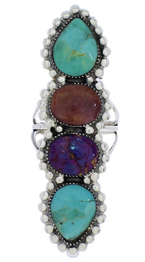 Southwest Genuine Sterling Silver Multicolor Ring Size 6 CX52564